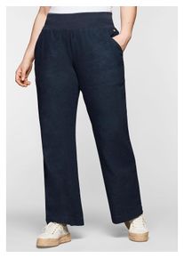 sheego Damen Stoffhose "Große Größen", blau, feminin, Gr. 44, unifarben, Obermaterial: 55% Leinen, 45% Viskose;Bündchen: 95% Baumwolle, 5% Elasthan,