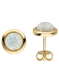 Jobo Damen Paar Ohrstecker "rund", Gelbgold 375, gelb, Gelbgold 375, Ohrringe, 375 Gold mit Opal 8,5 mm