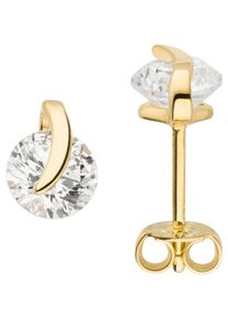 Jobo Damen Paar Ohrstecker, Gelbgold 375, gelb, Gelbgold 375, Ohrringe, 375 Gold mit 2 Zirkonia 5,9 mm