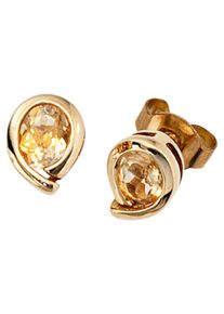 Jobo Damen Paar Ohrstecker "Tropfen", Gelbgold 375, gelb, Gelbgold 375, Ohrringe, 375 Gold mit Citrin 7,7 mm