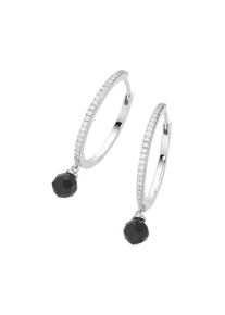 Damen Paar Creolen "mit schwarzen Achat-Kugeln und Zirkonia, Silber 925", Silber 925 (Sterlingsilber), silber, Giorgio Martello MILANO, Silber 925