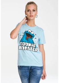 logoshirt Damen T-Shirt "Sesamstrasse - Krümelmonster", blau, casual, Gr. S, bedruckt, 100% Baumwolle, Shirts, mit lizenziertem Originalddesign