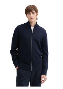 Herren Strickjacke, blau, casual, Gr. M, Tom Tailor Denim, unifarben, Strick, Obermaterial: 100% Baumwolle, Strickjacken, mit Stehkragen