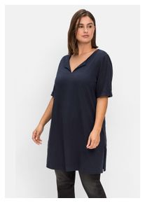 sheego Damen Longshirt "Große Größen", blau, casual, Gr. 48, unifarben, Obermaterial: 100% Baumwolle, Shirts, mit geschlitztem Ausschnitt