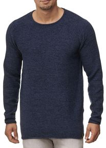 INDICODE Herren Rundhalspullover "Kristian", blau, modisch, Gr. M, unifarben, Strick, Obermaterial: 100% Baumwolle, Pullover