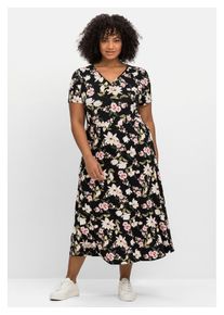 Damen Jerseykleid "Große Größen", schwarz, feminin, Gr. 42, sheego by Joe Browns, gemustert, Obermaterial: 95% Viskose (LENZING ECOVERO), 5%