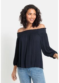 Lascana Carmenbluse blau Gr. 32/34 für Damen. Mit Carmenausschnitt. Figurumspielend. Nachhaltig.