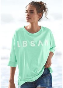 ELBSAND 3/4-Arm-Shirt 'Iduna' grün Gr. S (36) für Damen. Rundhals und Logodruck. Figurumspielend. Nachhaltig.