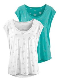 Beach Time BEACHTIME Kurzarmshirt 'mit leicht transparenten Sternen' mehrfarbig Gr. 32/34 für Damen. Mit tiefer Rundhals. Bequem. Nachhaltig.
