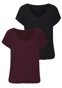 Lascana Kurzarmshirt mehrfarbig Gr. 32/34 für Damen. Mit V-Ausschnitt. Figurumspielend. Nachhaltig.