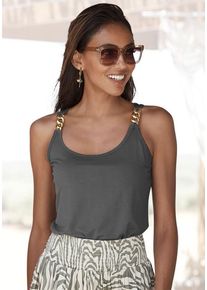 Lascana Tanktop beige Gr. 32/34 für Damen. Rundhals und Zierkette. Figurbetont. Nachhaltig.