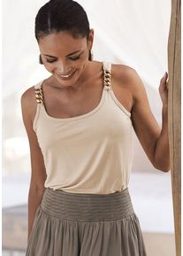 Lascana Tanktop beige Gr. 32/34 für Damen. Rundhals und Zierkette. Figurbetont. Nachhaltig.