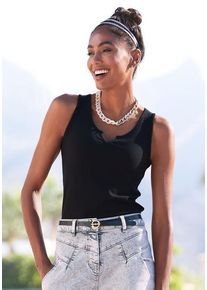 Lascana Ripptanktop schwarz Gr. 32/34 für Damen. Mit V-Ausschnitt. Figurbetont