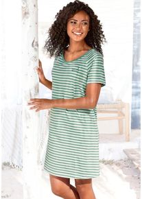 Vivance Dreams Sleepshirt Grün Gr. 32/34 für Damen. Rundhals und Stickerei. Bequem. Nachhaltig.