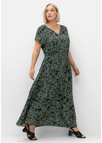 Große Größen Maxikleid mit Alloverdruck und gesmokter Taille Gr. 44 schwarz geblümt von sheego für Damen