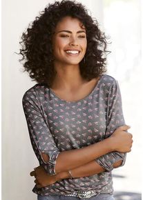 Lascana 3/4-Arm-Shirt 'mit kleinem Cut-Out am Ärmelsaum' grau Gr. 36/38 für Damen. Tiefer Rundhals und Allover-Druck. Figurumspielend. Nachhaltig.