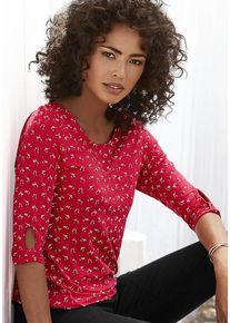 Lascana 3/4-Arm-Shirt 'mit kleinem Cut-Out am Ärmelsaum' rot Gr. 36/38 für Damen. Tiefer Rundhals und Allover-Druck. Figurumspielend. Nachhaltig.
