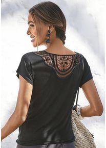Vivance Kurzarmshirt 'mit Häkelspitze am Rücken' schwarz Gr. 36/38 für Damen. Rundhals und Spitze. Lässig Geschnitten. Nachhaltig.