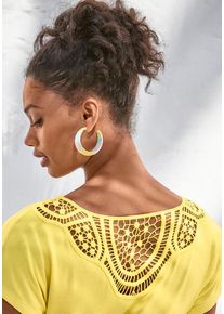 Vivance Kurzarmshirt 'mit Häkelspitze am Rücken' gelb Gr. 32/34 für Damen. Rundhals und Spitze. Lässig Geschnitten. Nachhaltig.