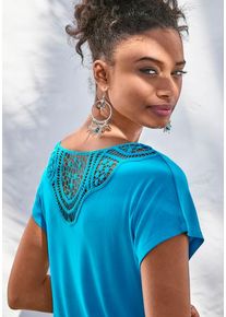 Vivance Kurzarmshirt 'mit Häkelspitze am Rücken' blau Gr. 32/34 für Damen. Rundhals und Spitze. Lässig Geschnitten. Nachhaltig.