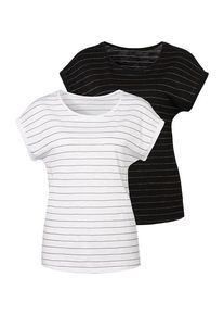 Vivance Rundhalsshirt 'mit kupferfarbenen Lurex-Streifen' mehrfarbig Gr. 32/34 für Damen. Mit Rundhals. Bequem. Nachhaltig.