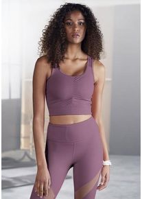 active by Lascana LASCANA ACTIVE Crop-Top lila Gr. XS (32/34) für Damen. Rundhals und Mesheinsatz, Logodruck. Figurbetont