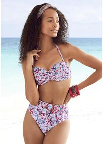 s.Oliver Highwaist-Bikini-Hose 'Scatter' mehrfarbig Gr. 34. Mit Zierringe, Gürtel. Nachhaltig.