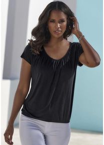 Lascana Kurzarmshirt schwarz Gr. 32/34 für Damen. Mit V-Ausschnitt. Figurumspielend. Nachhaltig.