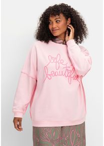 sheego loves miss goodlife Große Größen Sweatshirt mit Frontprint und Rundhalsausschnitt Gr. 50 lila von sheego für Damen