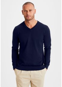 H.I.S. H.I.S Herren Strickpullover, blau, Basic, Gr. S, unifarben, Feinstrick, Obermaterial: 60% Baumwolle, 40% Polyester, Pullover, mit V-Ausschnitt,