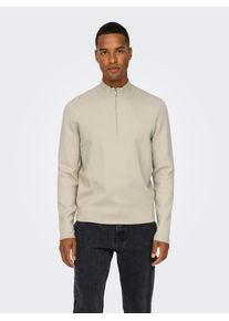 Only & Sons ONLY & SONS Herren Troyer "ONSCOOPER REG 12 HALF ZIP HIGH NECK KNIT", beige, modisch, Gr. S, unifarben, Strick, Obermaterial: 52% Viskose, 28%