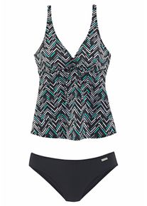 Lascana Damen Bügel-Tankini, schwarz, Gr. 38, bedruckt, Polyamid, Bikini-Sets, mit Zacken-Muster