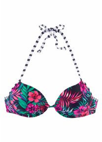 Venice Beach Damen Push-Up-Bikini-Top "Summer", blau, Gr. 34, floral, Polyamid, Bikini-Oberteile, mit wattierten Cups