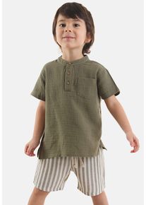 DENOKIDS Herren Hausanzug "Striped Muslin", Gr. 104, grün, 100% Baumwolle, bedruckt, casual, Homewear-Sets, mit gestreiften Shorts