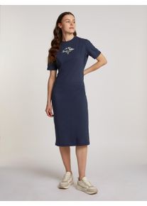 Tommy Hilfiger Damen Shirtkleid "REG SCRIPT TEE DRESS SS", blau, casual, Gr. XS, unifarben, Jersey, Obermaterial: 100% Baumwolle, Kleider, mit