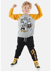DENOKIDS Herren Hausanzug "Play Allday", Gr. 98, grau, 67% Polyester;27% Baumwolle;6% Elasthan, bedruckt, Homewear-Sets, mit Tier-Motiv