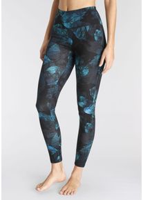 H.I.S. H.I.S Damen Leggings, Gr. 36, schwarz, Single Jersey, Obermaterial: 95% Baumwolle, 5% Elasthan, bedruckt, Basic, Hosen, mit tropischem Palmenprint,