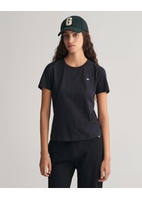 Gant Damen T-Shirt "REG SHIELD KA T-SHIRT", schwarz, casual, Gr. XXL, unifarben, Jersey, Obermaterial: 100% Baumwolle, Shirts, mit einer kleinen