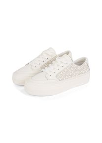 Tommy Hilfiger Damen Plateausneaker "VULC LEATHER SNEAKER MONOGRAM", Gr. 41, weiß, Leder, Lederimitat, sportlich, Schuhe, Freizeitschuh, Halbschuh,