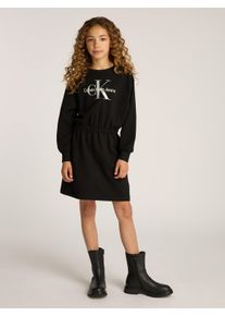 Mädchen Sweatkleid "GLITTER MONOLOGO HWK DRESS", schwarz, casual, Gr. 16, Calvin Klein Jeans, unifarben, Web, Obermaterial: 75% Baumwolle, 18%