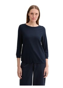 Tom Tailor Damen 3/4-Arm-Shirt, blau, casual, Gr. XS, unifarben, Single Jersey, Obermaterial: 52% Baumwolle, 48% Polyester, Shirts, mit Kordelzug am