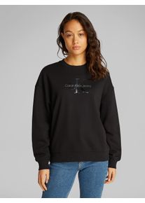Damen Sweatshirt "GLOSSY MONOLOGO REGULAR CREWNECK", schwarz, feminin, Gr. XXL, Calvin Klein Jeans, unifarben, Web, Obermaterial: 100% Baumwolle,