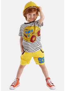 DENOKIDS Herren Hausanzug "93 Truck", Gr. 122, weiß, 100% Baumwolle, bedruckt, Basic, Homewear-Sets, mit LKW-Print
