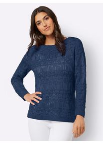 Classic Basics Damen Ajourpullover "Ajour-Pullover", blau, Gr. 40, unifarben, 100% Polyacryl, Pullover