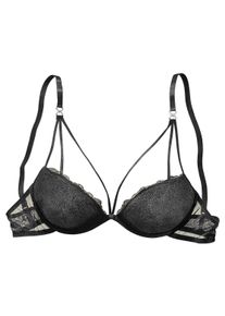 Lascana Damen Push-up-BH, Gr. 80, schwarz, Spitze, Obermaterial: 60% Polyamid, 35% Polyester, 5% Elasthan, sexy, BHs, aus Spitze mit hübscher