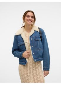 Véro Moda VERO MODA Damen Jeansjacke "VMGISLA LS TEDDY DNM JACKET GU3280", blau, Gr. XS, unifarben, Denim/Jeans, Obermaterial: 80% Baumwolle, 20% Polyester,