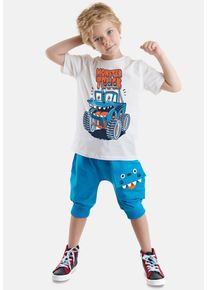DENOKIDS Herren Hausanzug "Funny Truck", Gr. 104, blau, 96% Baumwolle;4% Elasthan, bedruckt, casual, Homewear-Sets, mit Monstertruck-Aufdruck