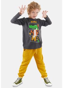 DENOKIDS Herren Hausanzug "Be Wild", Gr. 104, grau, 47% Polyester;33% Baumwolle;20% Viskose, unifarben, casual, Homewear-Sets, mit Tier-Motiv