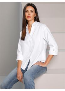 Heine Damen Hemdbluse, weiß, Gr. 34, unifarben, 50% Baumwolle, 50% Polyester, Blusen