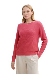 Tom Tailor Damen Rundhalspullover, rot, casual, Gr. M, unifarben, Strick, Obermaterial: 100% Baumwolle, Pullover, in Strick Optik